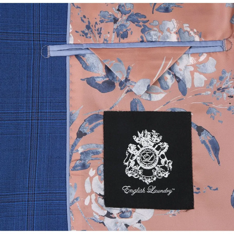 English Laundry Blue Tonal Windowpane Slim Fit Notch Lapel 2 Button Wool Suit
