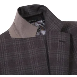 English Laundry Brown Tonal Plaid Slim Fit Peak Lapel 2-Button Wool Suit