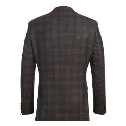 English Laundry Brown Tonal Plaid Slim Fit Peak Lapel 2-Button Wool Suit
