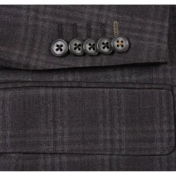 English Laundry Brown Tonal Plaid Slim Fit Peak Lapel 2-Button Wool Suit