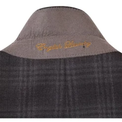 English Laundry Brown Tonal Plaid Slim Fit Peak Lapel 2-Button Wool Suit
