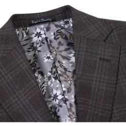 English Laundry Brown Tonal Plaid Slim Fit Peak Lapel 2-Button Wool Suit