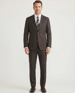 English Laundry Brown Weave Slim Fit Notch Lapel Wool Suit With Patch Pockets