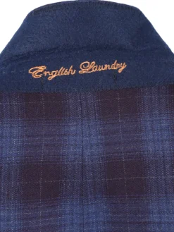 English Laundry Burgundy And Navy Plaid Slim Fit Notch Lapel Stretch Wool Suit