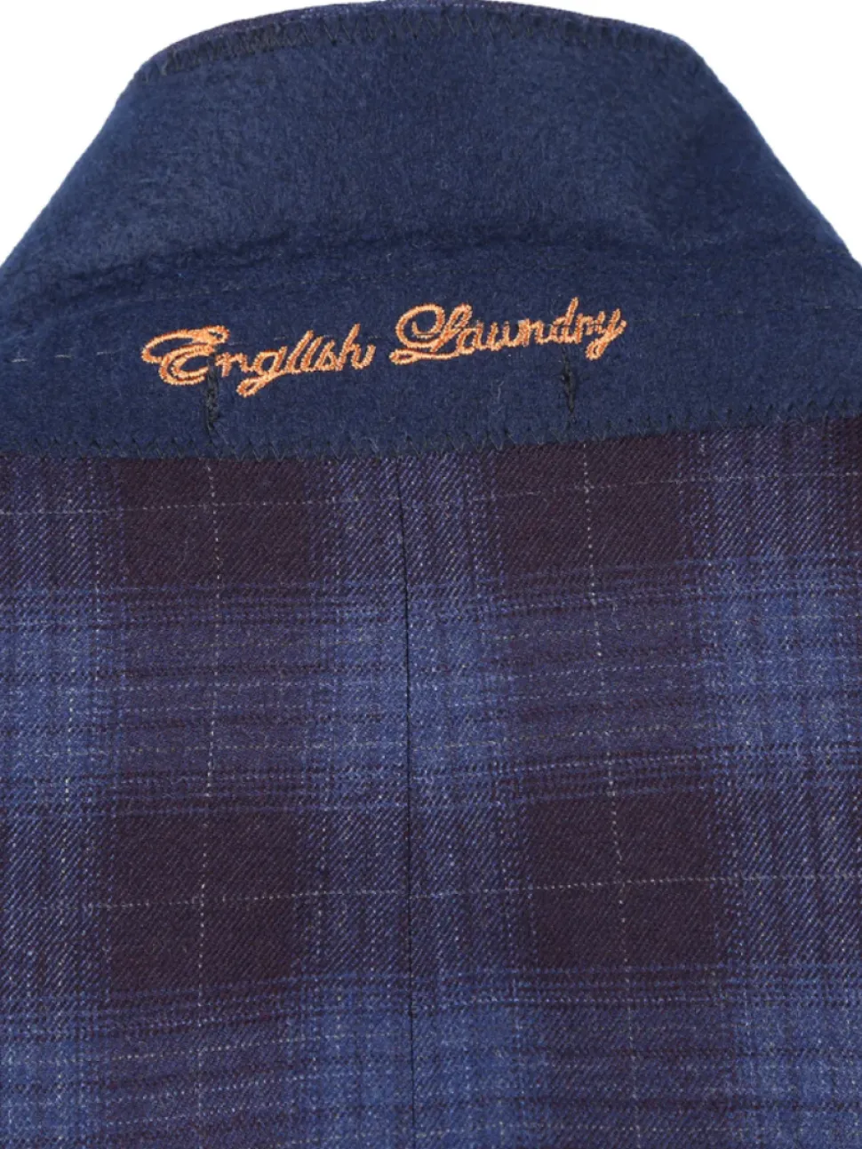 English Laundry Burgundy And Navy Plaid Slim Fit Notch Lapel Stretch Wool Suit