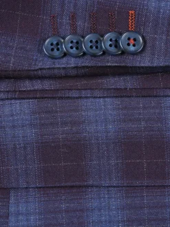 English Laundry Burgundy And Navy Plaid Slim Fit Notch Lapel Stretch Wool Suit