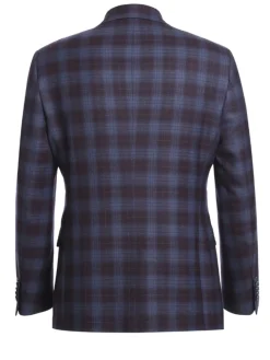 English Laundry Burgundy And Navy Plaid Slim Fit Notch Lapel Stretch Wool Suit