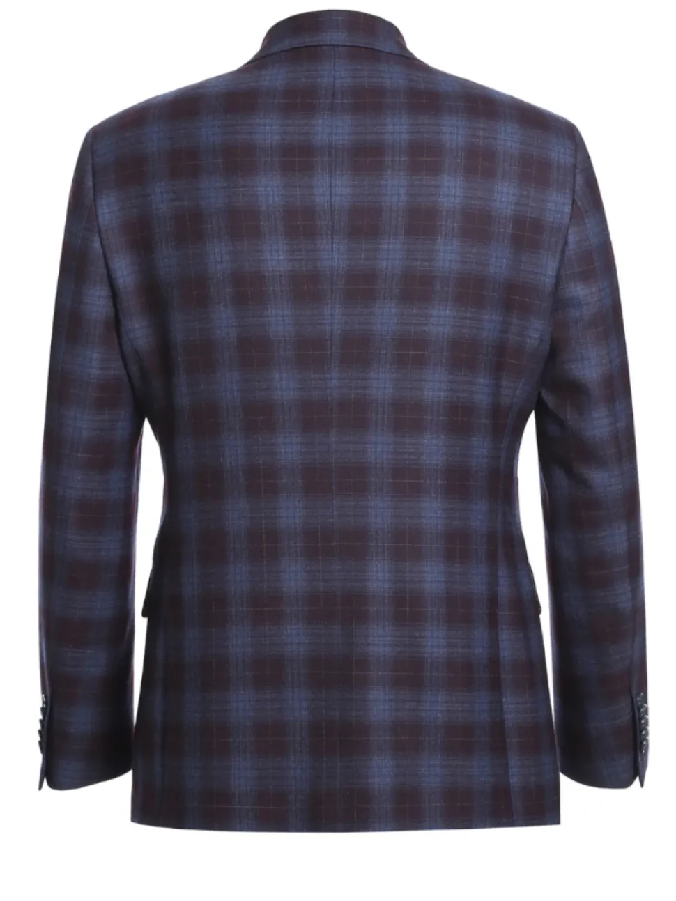 English Laundry Burgundy And Navy Plaid Slim Fit Notch Lapel Stretch Wool Suit