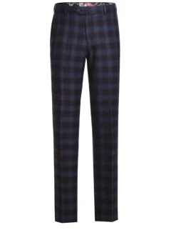 English Laundry Burgundy And Navy Plaid Slim Fit Notch Lapel Stretch Wool Suit