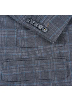 English Laundry Charcoal Gray Plaid Slim Fit Peak Lapel Wool Blend Stretch 2 Button Suit