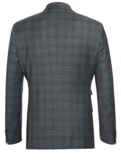 English Laundry Charcoal Gray Plaid Slim Fit Peak Lapel Wool Blend Stretch 2 Button Suit