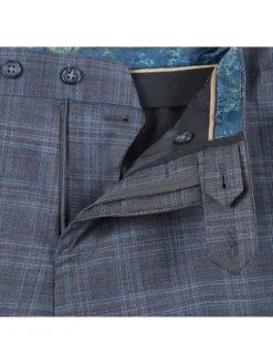 English Laundry Charcoal Gray Plaid Slim Fit Peak Lapel Wool Blend Stretch 2 Button Suit