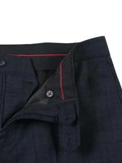 English Laundry Dark Navy Check Slim Fit Peak Lapel 2-Button Wool Suit