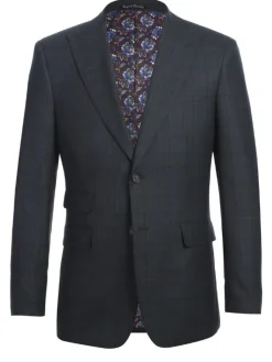 English Laundry Dark Navy Check Slim Fit Peak Lapel 2-Button Wool Suit