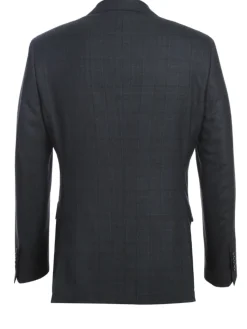 English Laundry Dark Navy Check Slim Fit Peak Lapel 2-Button Wool Suit