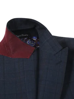 English Laundry Dark Navy Check Slim Fit Peak Lapel 2-Button Wool Suit