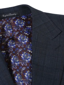 English Laundry Dark Navy Check Slim Fit Peak Lapel 2-Button Wool Suit