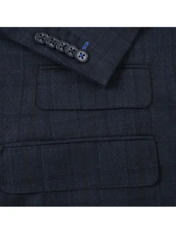 English Laundry Dark Navy Check Slim Fit Peak Lapel 2-Button Wool Suit