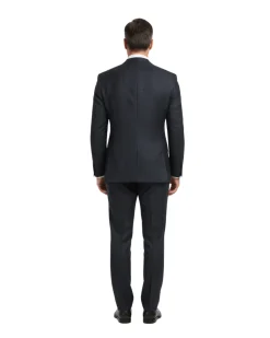 English Laundry Dark Navy Check Slim Fit Peak Lapel 2-Button Wool Suit