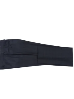 English Laundry Dark Navy Check Slim Fit Peak Lapel 2-Button Wool Suit