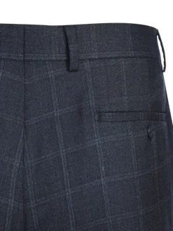 English Laundry Dark Navy Check Windowpane Slim Fit Notch Lapel Wool Suit