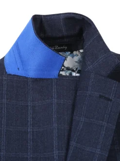 English Laundry Dark Navy Check Windowpane Slim Fit Notch Lapel Wool Suit