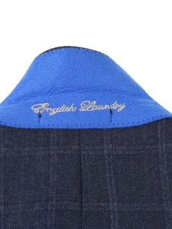 English Laundry Dark Navy Check Windowpane Slim Fit Notch Lapel Wool Suit