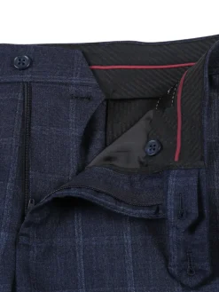 English Laundry Dark Navy Check Windowpane Slim Fit Notch Lapel Wool Suit