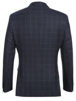 English Laundry Dark Navy Check Windowpane Slim Fit Notch Lapel Wool Suit