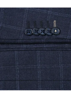 English Laundry Dark Navy Check Windowpane Slim Fit Notch Lapel Wool Suit