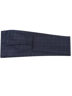 English Laundry Dark Navy Check Windowpane Slim Fit Notch Lapel Wool Suit