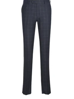 English Laundry Dark Navy Check Windowpane Slim Fit Notch Lapel Wool Suit