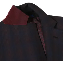 English Laundry Dark Navy With Burgundy Check Slim Fit 2 Button Stretch Suit