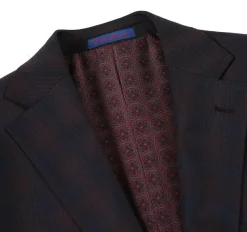 English Laundry Dark Navy With Burgundy Check Slim Fit 2 Button Stretch Suit