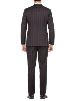 English Laundry Dark Navy With Burgundy Check Slim Fit 2 Button Stretch Suit
