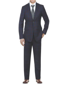 English Laundry Glen Plaid Blue & Rust Slim Fit Notch Lapel 2 Button Stretch Suit