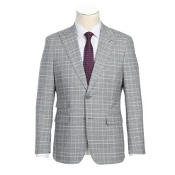 English Laundry Glen Plaid Grey Slim Fit Notch Lapel Two button Stretch Suit