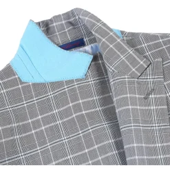 English Laundry Glen Plaid Grey Slim Fit Notch Lapel Two button Stretch Suit