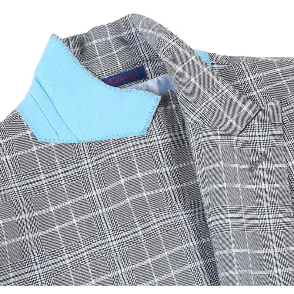 English Laundry Glen Plaid Grey Slim Fit Notch Lapel Two button Stretch Suit