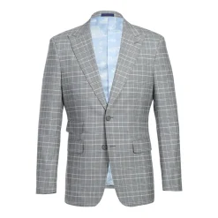 English Laundry Glen Plaid Grey Slim Fit Notch Lapel Two button Stretch Suit