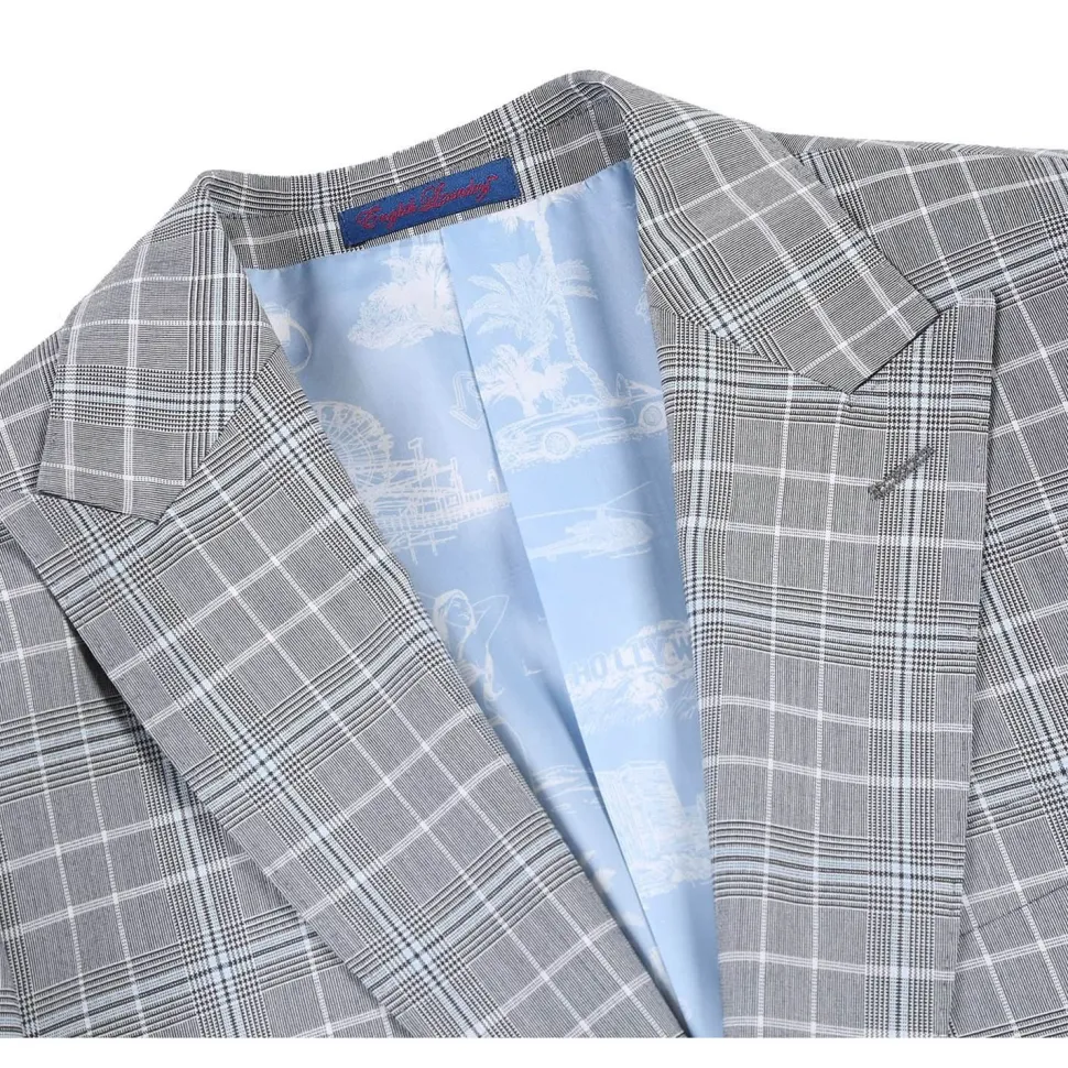English Laundry Glen Plaid Grey Slim Fit Notch Lapel Two button Stretch Suit