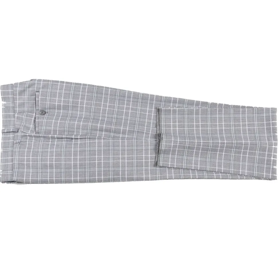 English Laundry Glen Plaid Grey Slim Fit Notch Lapel Two button Stretch Suit
