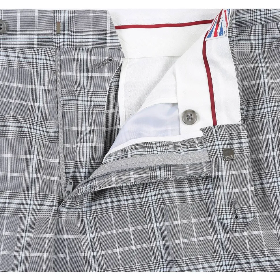 English Laundry Glen Plaid Grey Slim Fit Notch Lapel Two button Stretch Suit