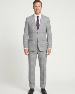 English Laundry Glen Plaid Grey Slim Fit Notch Lapel Two button Stretch Suit