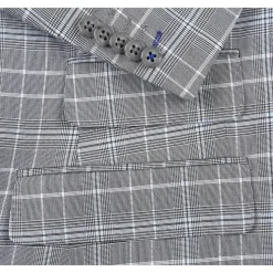 English Laundry Glen Plaid Grey Slim Fit Notch Lapel Two button Stretch Suit