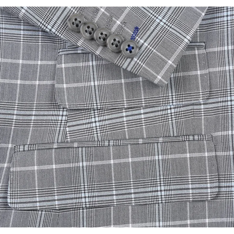 English Laundry Glen Plaid Grey Slim Fit Notch Lapel Two button Stretch Suit