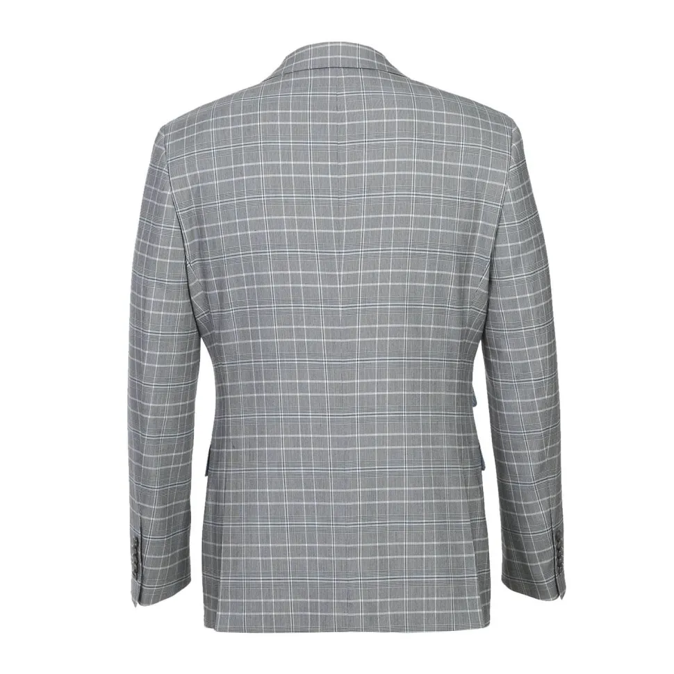 English Laundry Glen Plaid Grey Slim Fit Notch Lapel Two button Stretch Suit