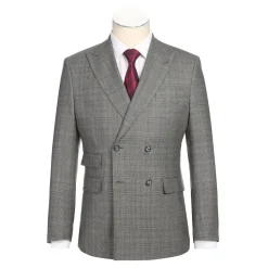 English Laundry Gray Glen Plaid Slim Fit Peak Lapel Double-Breasted Wool Suit