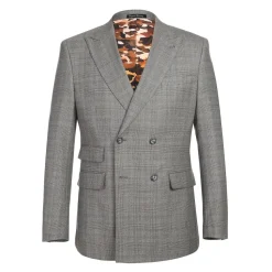 English Laundry Gray Glen Plaid Slim Fit Peak Lapel Double-Breasted Wool Suit