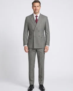 English Laundry Gray Glen Plaid Slim Fit Peak Lapel Double-Breasted Wool Suit